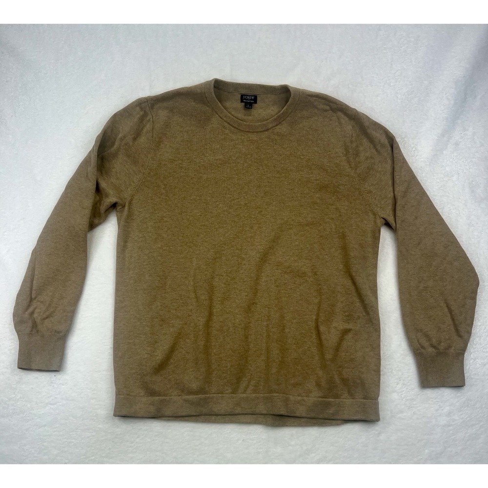 Knit for J. Crew Men's Sweater 100%‎ Cotton Crew Neck Tan Pullover Preppy Large